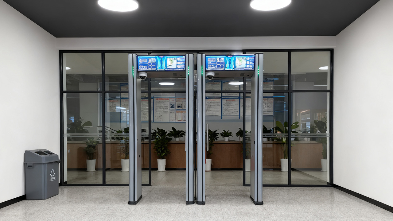 Security screening entrance at a public library